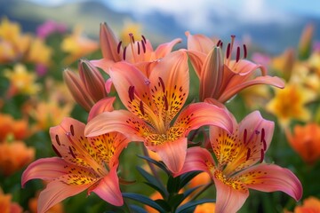 Wall Mural - Enchanting Flame Lilies in Bloom - Capturing Vibrant Colors, Detailed Petals, and Lush Backgrounds in High-Resolution Photography