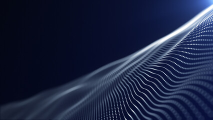 Canvas Print - soft elegant digital waves flow. white particle wave on dark blue background with soft light. techno