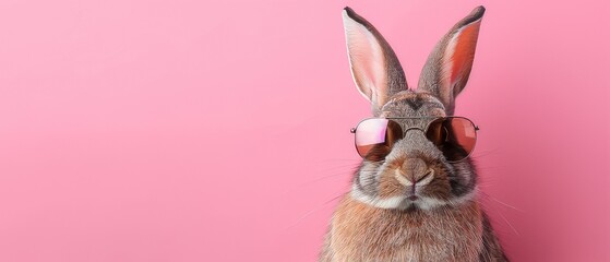 Trendy Rabbit in Pink Sunglasses on Pink Background