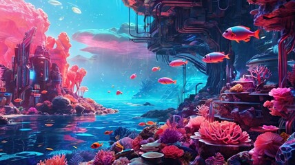 Canvas Print - coral reef and fish