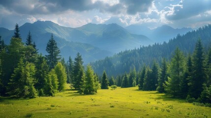 Sticker - Mountain Landscape with Pine Trees