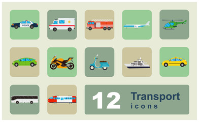 Transportation icons set. City cars and vehicles transport. Vector illustration