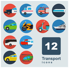 Wall Mural - Transportation icons set. City cars and vehicles transport. Vector illustration