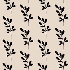 Wall Mural - Minimalistic botanical seamless pattern. Vector hand-drawn illustration in doodle style. Perfect for decorations, wallpaper, wrapping paper, fabric. Floral background.