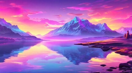 Wall Mural - sunrise over the lake