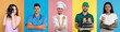 © New Africa - People of different professions. Collage with portraits on various colors backgrounds