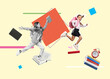 © New Africa - Creative collage with girls running on books against color background. Back to school