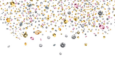 Wall Mural - Many shiny gemstones falling on white background