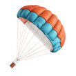 © Pixteegraph - Colorful parachute with blue and orange segments, isolated on white background, showcasing outdoor adventure and extreme sports equipment.