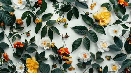 Wall Mural - Floral and foliage on white