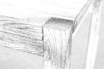 Poster - Wooden furniture surface, natural wood furniture close view photo background. Hand drawing, pencil sketch illustration