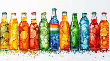 Collection of assorted colorful beverage bottles.