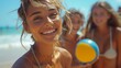 © tonpreecha - Group of young friends laughing and playing beach volleyball under a clear blue sky