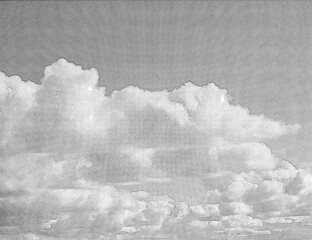 Poster - White and grey cumulus clouds background over the blue summer sky background. Hand drawn pencil sketch illustration