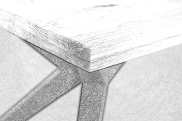 Poster - Wooden table sketch pencil drawing. Table close view illustration