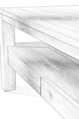 Wall Mural - Wooden table sketch pencil drawing. Table close view illustration