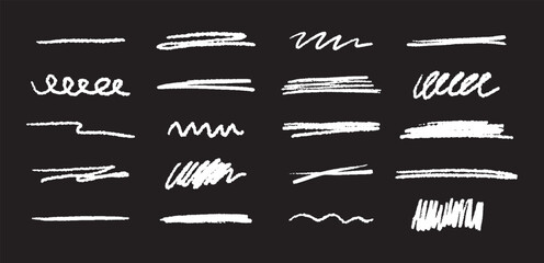 Leinwandbilder - Doodle brush underlines set. Black line sketches with pen marks. Hand drawn vector elements on black background.