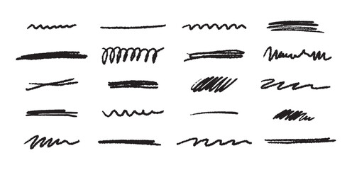 Poster - Doodle brush underlines set. Black line sketches with pen marks. Hand drawn vector elements on white background.