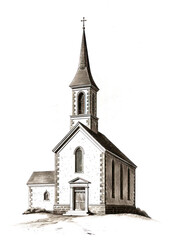 Canvas Print - PNG Vintage church illustration, serene.