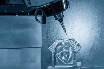 Wall Mural - The 5-axis machining center cutting the V8 engine cylinder block with solid ball end mill tool.