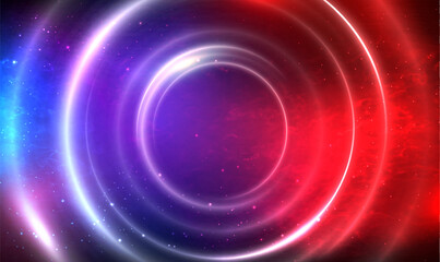 Wall Mural - futuristic circle portal hologram with glowing light. 3d vector fantasy neon ring frame with luminou