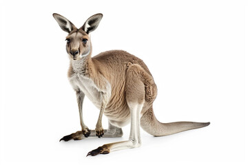 A kangaroo standing on a white background cut out looking straight portrait