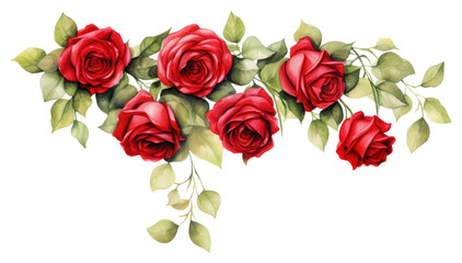 Wall Mural - PNG  Vibrant red roses with leaves