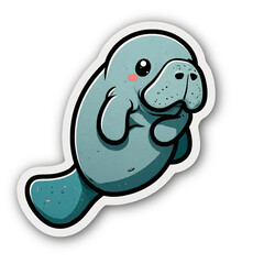 Wall Mural - cute kawaii Manatee sticker isolated on white background