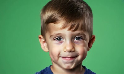 Poster - Portrait of a little boy on a green background. Studio shot.