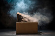 © john - opened mystery box with smoke float up on dark background