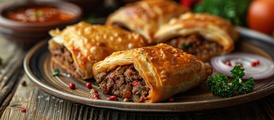 Sticker - Delicious Meat Filled Puff Pastry Rolls on a Plate