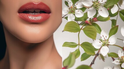 Canvas Print - A woman's lips are shown with a flower in the background