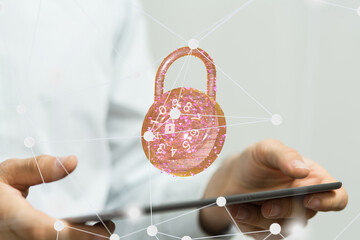 Fototapete - Security Shield concept, data protection. Shield with dots and lines connectio