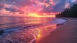 © tonpreecha - A serene photo of a peaceful beach at sunset,