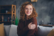 © deagreez - Photo of cheerful lovely cute woman enjoying cozy pullover comfortable apartment house home day light indoors