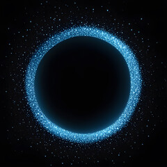 Wall Mural - Glowing blue circle frame with sparkles on black background.