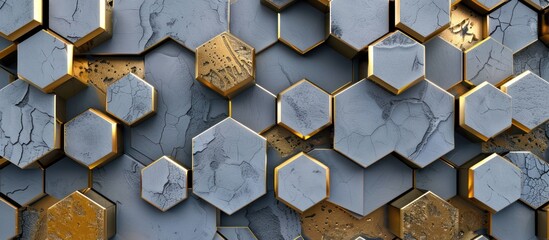 Sticker - Abstract Geometric Hexagon Pattern with Gold Accents