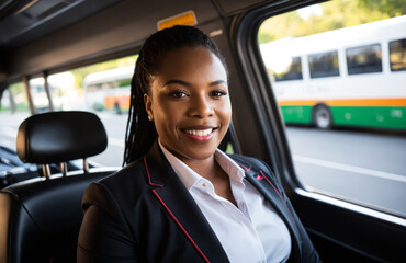 black woman in transport industry driver at car vehicle, diversity and inclusion, woman in male-dominated job