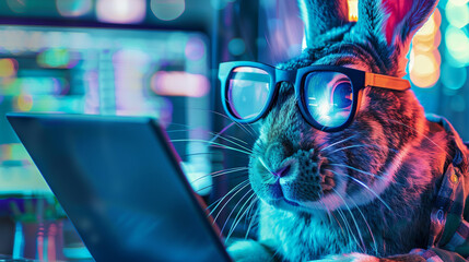 concept of a programmer as it tech rabbit, showcasing his expertise and enthusiasm in the dynamic fi