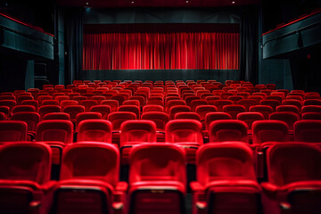 Poster - Red seats and curtains of an empty theater