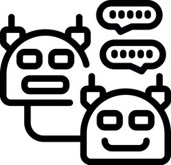 Wall Mural - Line art icon of two robots talking, representing artificial intelligence and communication