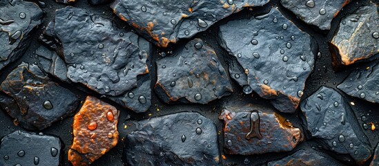 Canvas Print - Water Droplets on a Wet Stone Wall