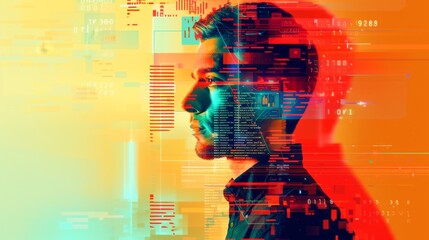 Digital Transformation: Man with Glitch Effect - A man is in a digital glitch effect, symbolizing the power of technology, innovation, future, digital world, and digital transformation.