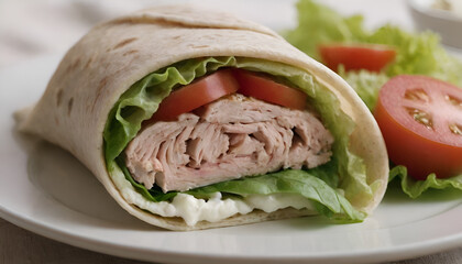 Wall Mural - tuna wrap with tomatoes, lettuce, and mayo