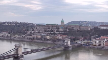 Canvas Print - Buda Castle and Szechenyi Chain Bridge in Budapest, Hungary.