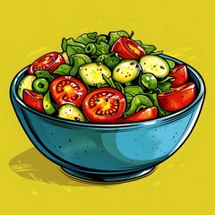 Wall Mural - Bowl of salad on a s solid color background