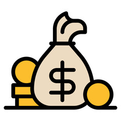 Wall Mural - money bags and coin filled outline icon