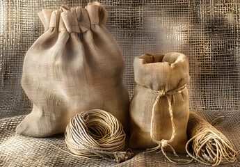 Wall Mural - hemp products, such as, sackcloth, bag and rope