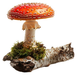 Wall Mural - PNG  Colorful mushroom on birch log