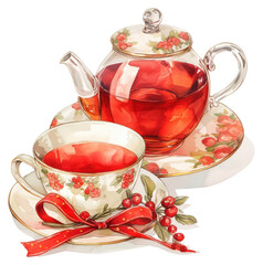 Wall Mural - PNG  Elegant floral tea set illustration